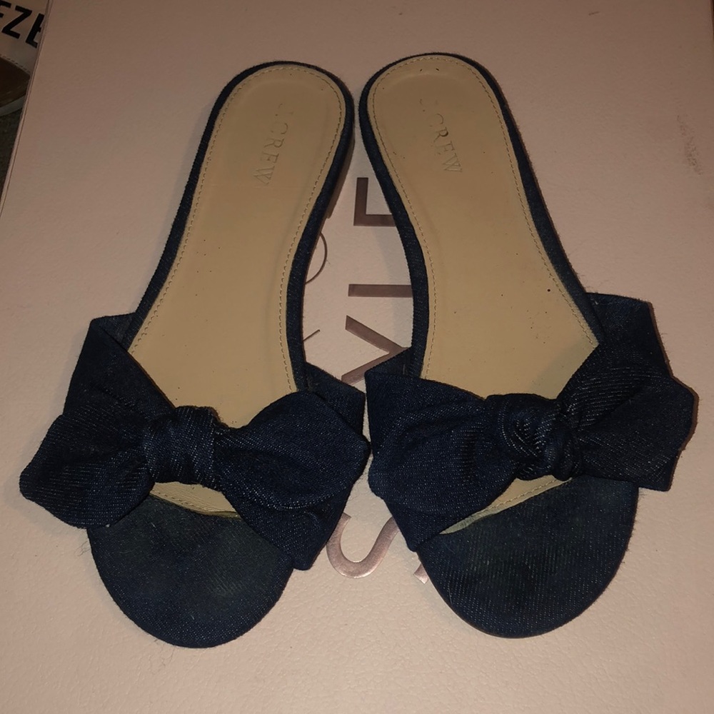 J crew denim knotted slides